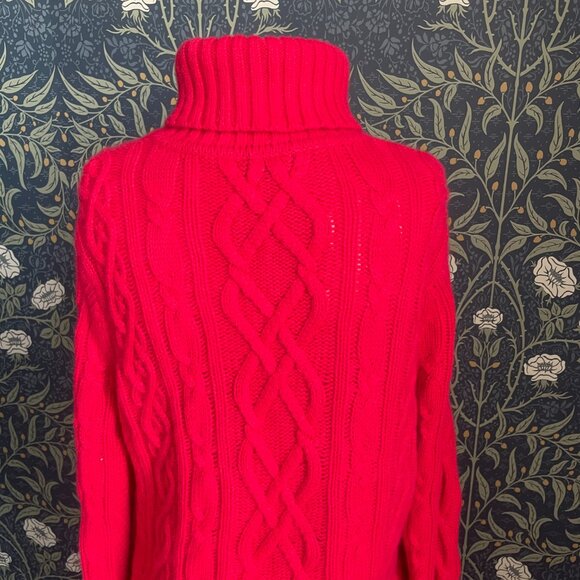 Lands End Red Cashmere Cable Knit Turtleneck Sweater - Picture 3 of 6